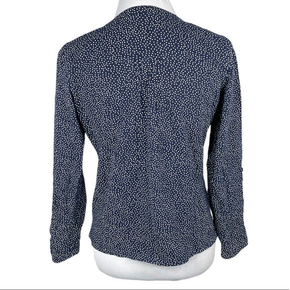 LL Bean Polka Dot Long Sleeve T Shirt Navy Blue White Size Petite Small - Picture 2 of 9